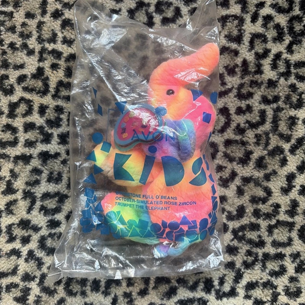 Avon Full O Beans‎ Plush TRUMPET THE ELEPHANT - October, Sealed in Bag 1999 Vtg